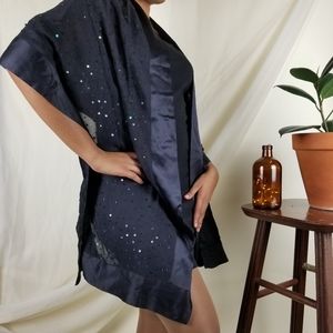 Lord & Taylor Black Beaded Silk Shawl